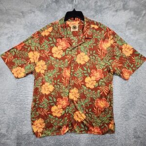 Pussers West Indies Mens Large Floral Hawaiian Shirt Silk Cotton Blend
